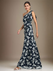 A-Line Asymmetrical Full-Length Chiffon Evening Dress