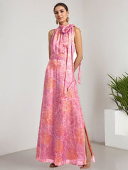 A-Line Scoop Full-Length Chiffon Evening Dress