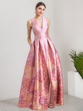 A-Line V-Neck Full-Length Satin Evening Dress