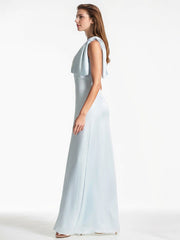 A-Line Asymmetrical Full-Length Satin Evening Dress