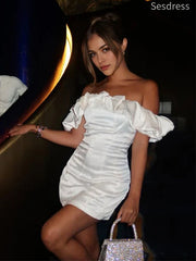Elegant Off the Shoulder Puff Sleeves Strapless Short Mini Dress Homecoming Dress