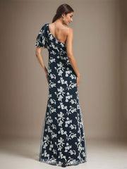 A-Line Asymmetrical Full-Length Chiffon Evening Dress