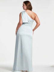 A-Line Asymmetrical Full-Length Satin Evening Dress