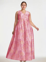 A-Line V-Neck Full-Length Satin Evening Dress