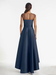 Sheath/Column V-Neck Full-Length Satin Evening Dress