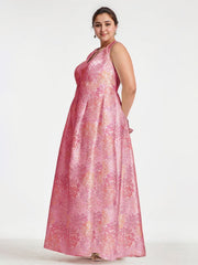 A-Line V-Neck Full-Length Satin Evening Dress