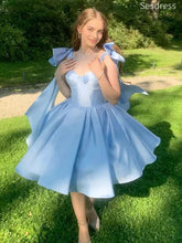 Gorgeous Blue Sweetheart Bow Tie Straps A-line Short Mini Dress Homecoming Dress