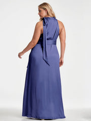 A-line Scoop Full-Length Chiffon Evening Dress