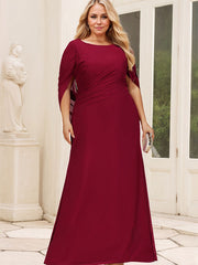 Trumpet/Mermaid Boat Neck Floor-Length Chiffon Mother of the Bride Dress With Pleated