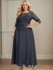 A-line Scoop Illusion Ankle-Length Chiffon Lace Mother of the Bride Dress With Rhinestone Beading