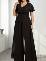 Jumpsuit/Pantsuit V-Neck Floor-Length Chiffon Evening Dress
