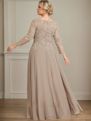 A-line V-Neck Floor-Length Lace Chiffon Mother of the Bride Dress With Sequins