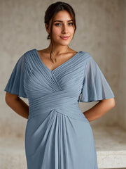 A-Line V-Neck Floor-Length Chiffon Mother of the Bride Dress