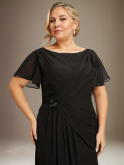 A-line Scoop Ankle-Length Chiffon Mother of the Bride Dress With Beading Pleated