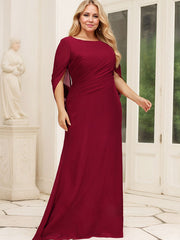 Trumpet/Mermaid Boat Neck Floor-Length Chiffon Mother of the Bride Dress With Pleated