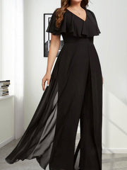 Jumpsuit/Pantsuit V-Neck Floor-Length Chiffon Evening Dress