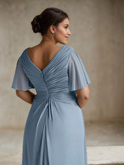A-Line V-Neck Floor-Length Chiffon Mother of the Bride Dress