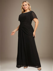 A-line Scoop Ankle-Length Chiffon Mother of the Bride Dress With Beading Pleated
