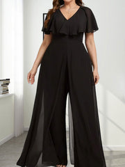 Jumpsuit/Pantsuit V-Neck Floor-Length Chiffon Evening Dress