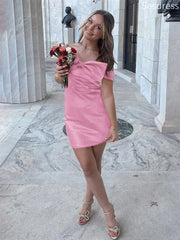 Cute Pink Bow Tie Off the Shoulder Strapless Bodycon Mini Homecoming Dress