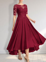 A-line Scoop Illusion Asymmetrical Chiffon Lace Mother of the Bride Dress With Sequins