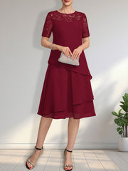 A-line Scoop Illusion Knee-Length Lace Chiffon Mother of the Bride Dress With Sequins