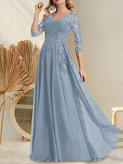A-line V-Neck Floor-Length Lace Chiffon Mother of the Bride Dress With Sequins
