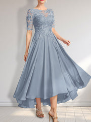 A-line Scoop Illusion Asymmetrical Chiffon Lace Mother of the Bride Dress With Sequins