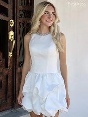 Elegant White Scoop Sleeveless Beaded A-line Short Mini Dress Homecoming Dress