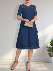 A-line Scoop Illusion Knee-Length Lace Chiffon Mother of the Bride Dress With Sequins