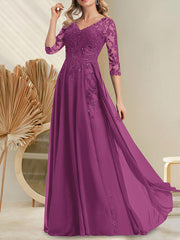 A-line V-Neck Floor-Length Lace Chiffon Mother of the Bride Dress With Sequins