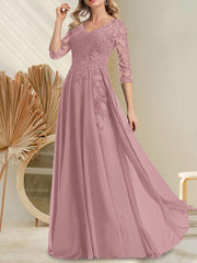 A-line V-Neck Floor-Length Lace Chiffon Mother of the Bride Dress With Sequins