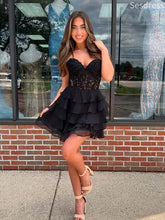 Gorgeous Black Sweetheart Strapless See Through Lace Appliques Homecoming Dress