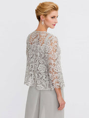 3 Piece Chiffon Square Neck Mother of the Bride Pantsuits with Jacket