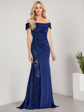 A-Line Off the Shoulder Floor-Length Chiffon Mother of the Bride Dress Applique Beadings Mermaid Dress With High Split