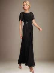 A-line Scoop Ankle-Length Chiffon Mother of the Bride Dress With Beading Pleated