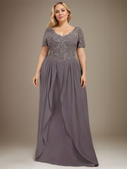 A-line V-Neck Floor-Length Chiffon Lace Mother of the Bride Dress