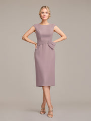 Sheath/Column Scoop Knee-Length Chiffon Mother of the Bride Dress With Pleated Sequins