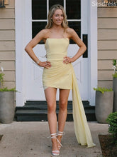 Elegant Yellow Chiffon Strapless Bodycon Homecoming Dress