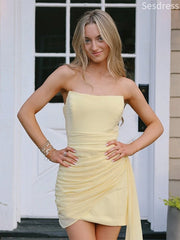 Elegant Yellow Chiffon Strapless Bodycon Homecoming Dress