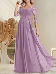 A-line V-Neck Floor-Length Lace Chiffon Mother of the Bride Dress With Sequins