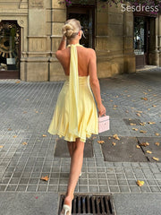 Gorgeous Deep V-neck Halter Backless A-line Mini Dress Homecoming Dress