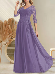 A-line V-Neck Floor-Length Lace Chiffon Mother of the Bride Dress With Sequins