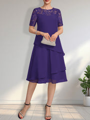 A-line Scoop Illusion Knee-Length Lace Chiffon Mother of the Bride Dress With Sequins