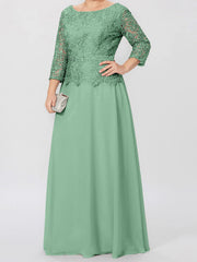 A-Line/Princess Round Neck 3/4 Length Sleeves Floor-Length Mother of the Bride Dresses with Applique & Sequins