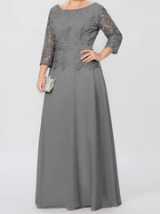 A-Line/Princess Round Neck 3/4 Length Sleeves Floor-Length Mother of the Bride Dresses with Applique & Sequins