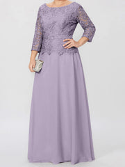 A-Line/Princess Round Neck 3/4 Length Sleeves Floor-Length Mother of the Bride Dresses with Applique & Sequins