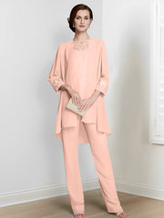 Chiffon Long Sleeves Mother Of The Bride Pantsuits With Jacket