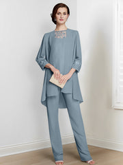 Chiffon Long Sleeves Mother Of The Bride Pantsuits With Jacket
