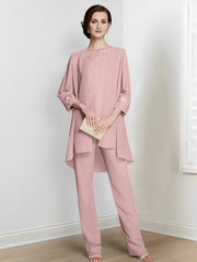 Chiffon Long Sleeves Mother Of The Bride Pantsuits With Jacket